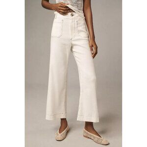 MAEVE Women's The Colette Contrast-Stitch Linen Crop Wide-Leg Pants Size 26